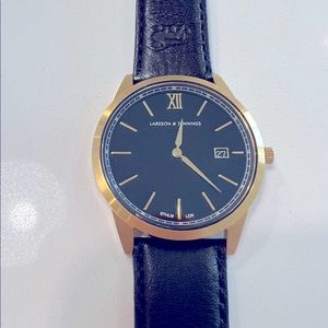 LARSSON & JENNINGS NEW Black Leather/Gold Watch